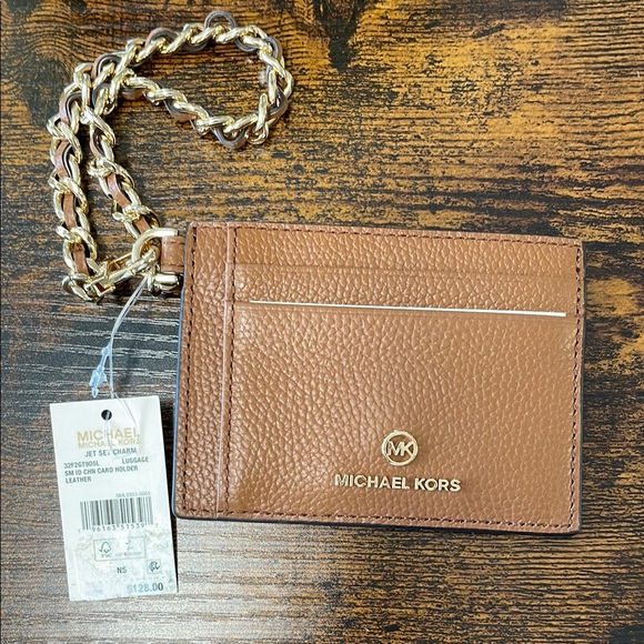 Michael Kors Jet Set Charm Card Holder Brown with Gold Chain - Picture 4 of 10